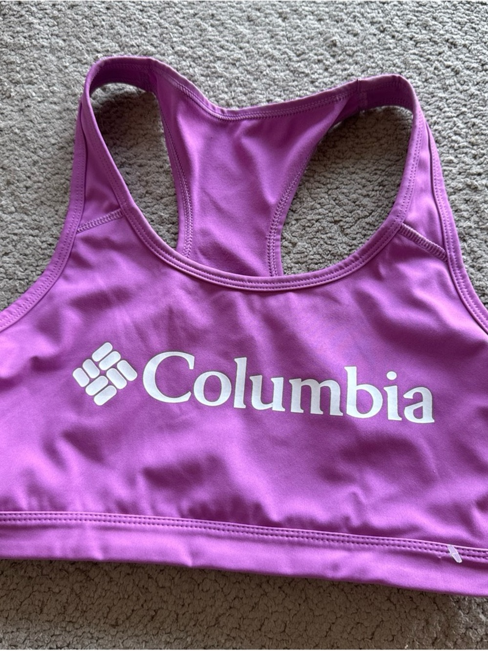 Columbia Purple Racerback Sports Bra with White Logo